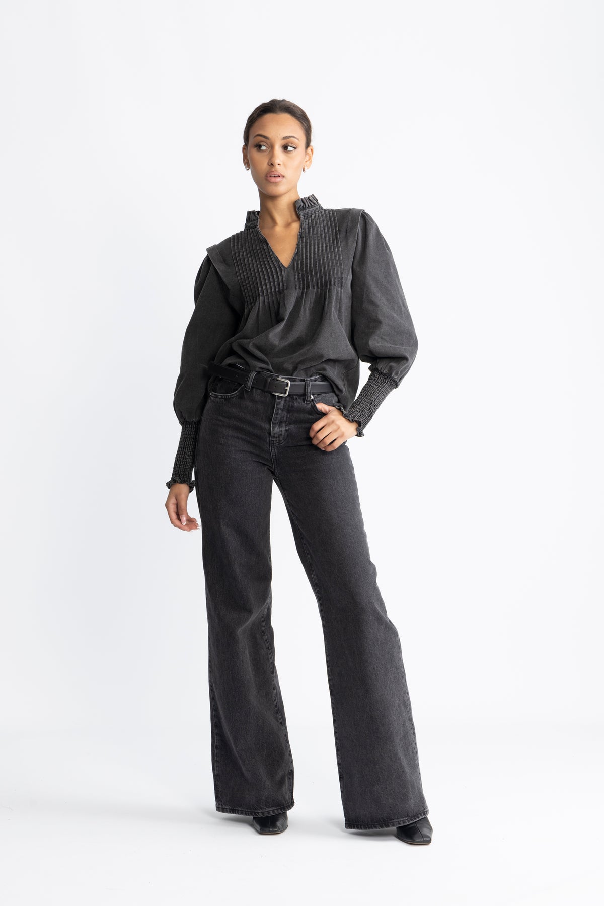 Emma Denim Blouse - Black