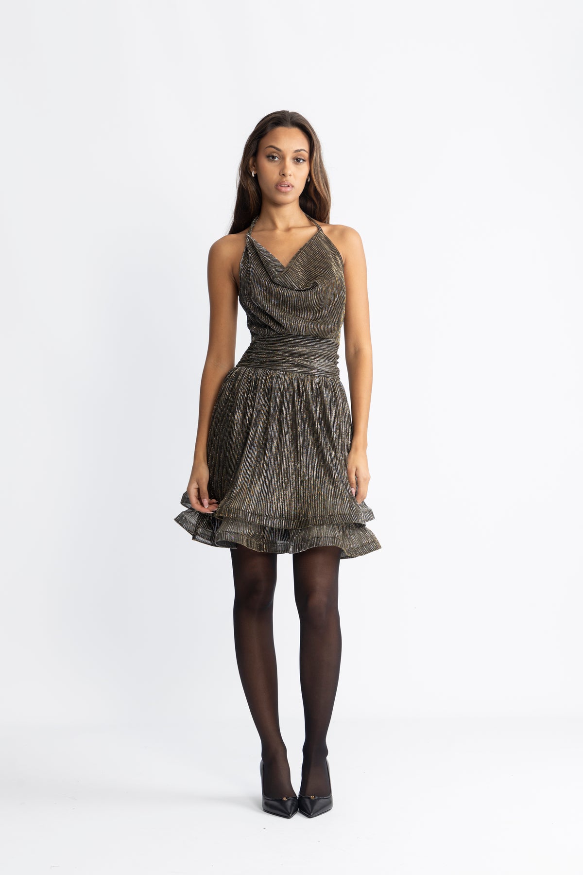 Shine Mini Dress - Black Silver Gold