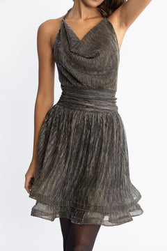 Shine Mini Dress - Black Silver Gold
