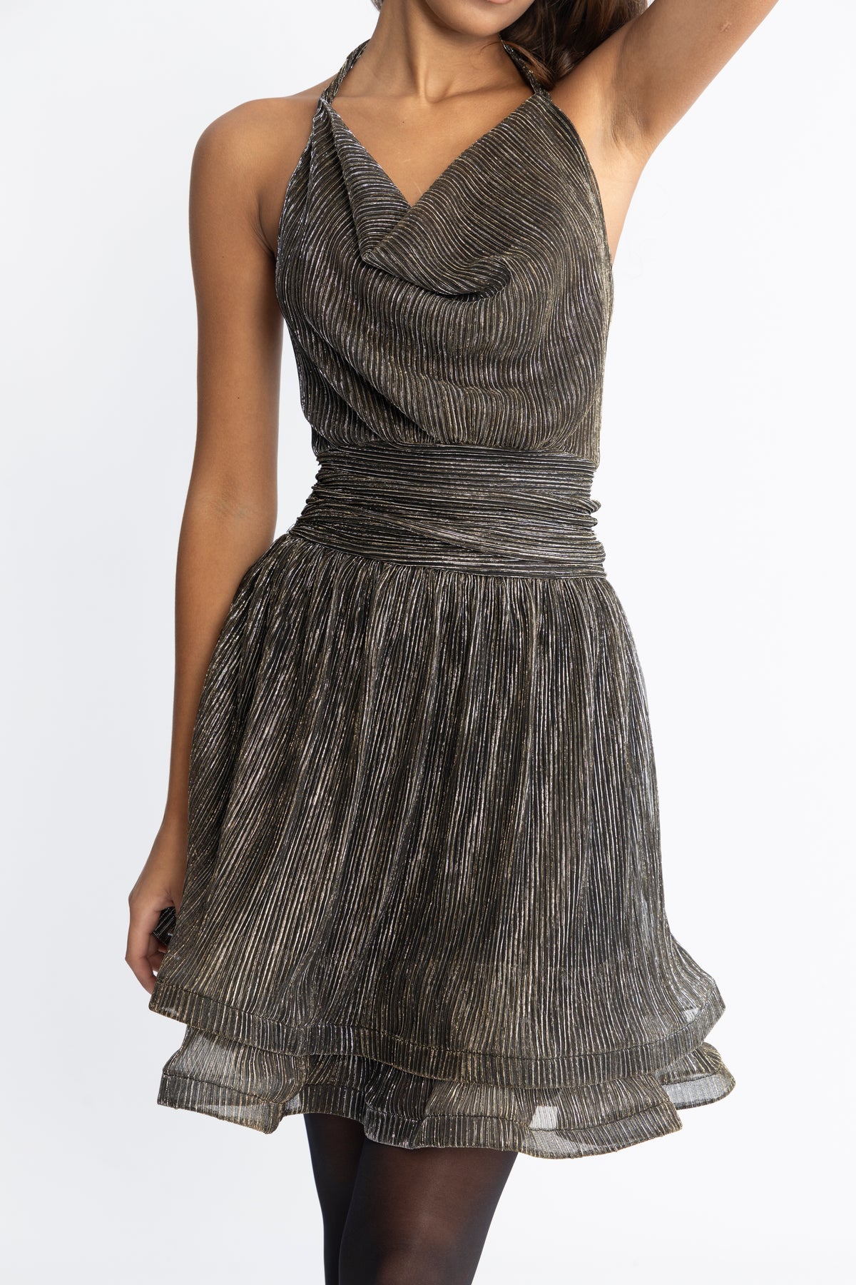 Shine Mini Dress - Black Silver Gold