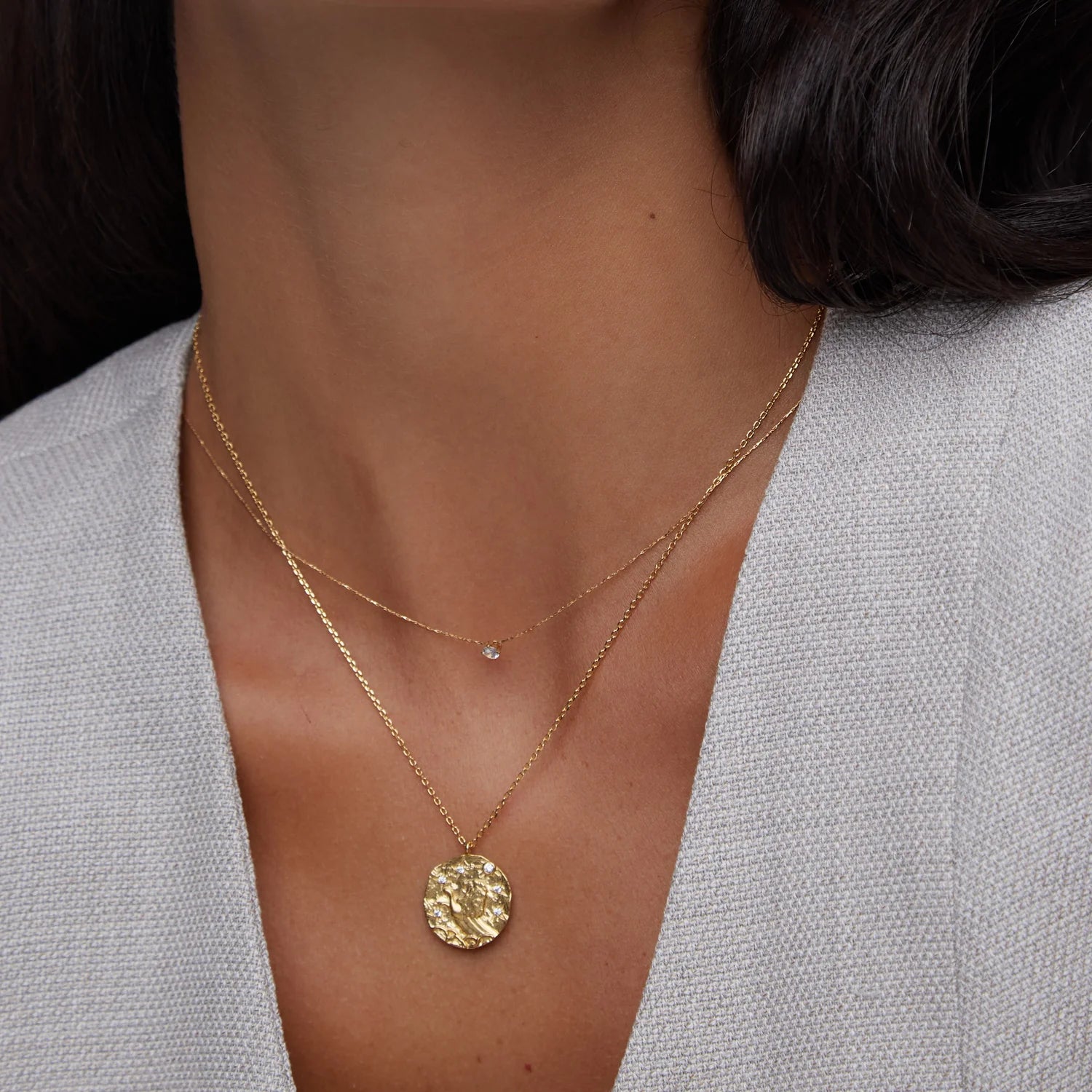 Fine Stationed Crystal Collar Necklace - Pale Gold