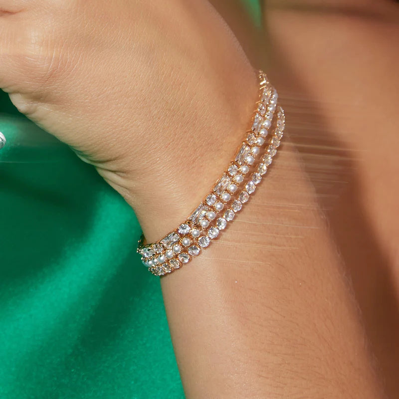 Crystal Tennis Bracelet - Pale Gold