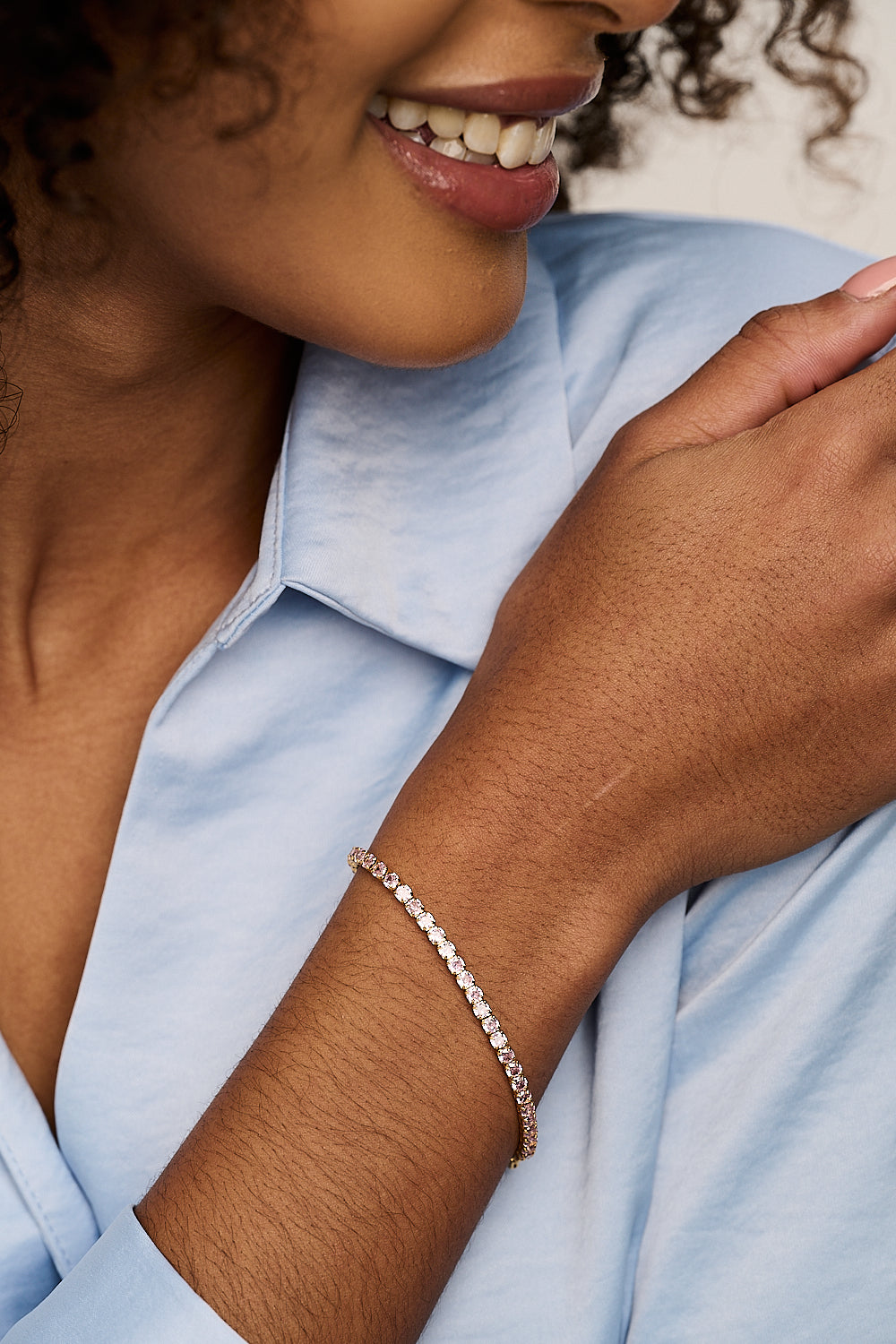 Cup Chain Tennis Bracelet - Light Pink