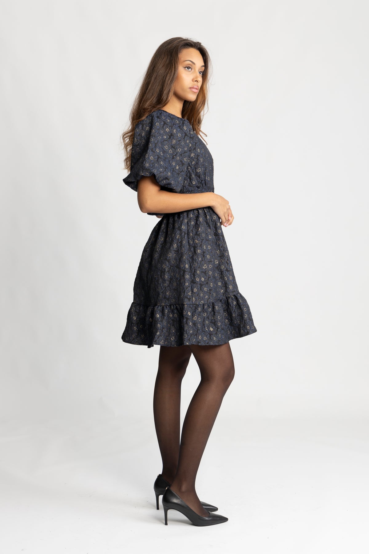 Svanhild Brocade Dress - Navy