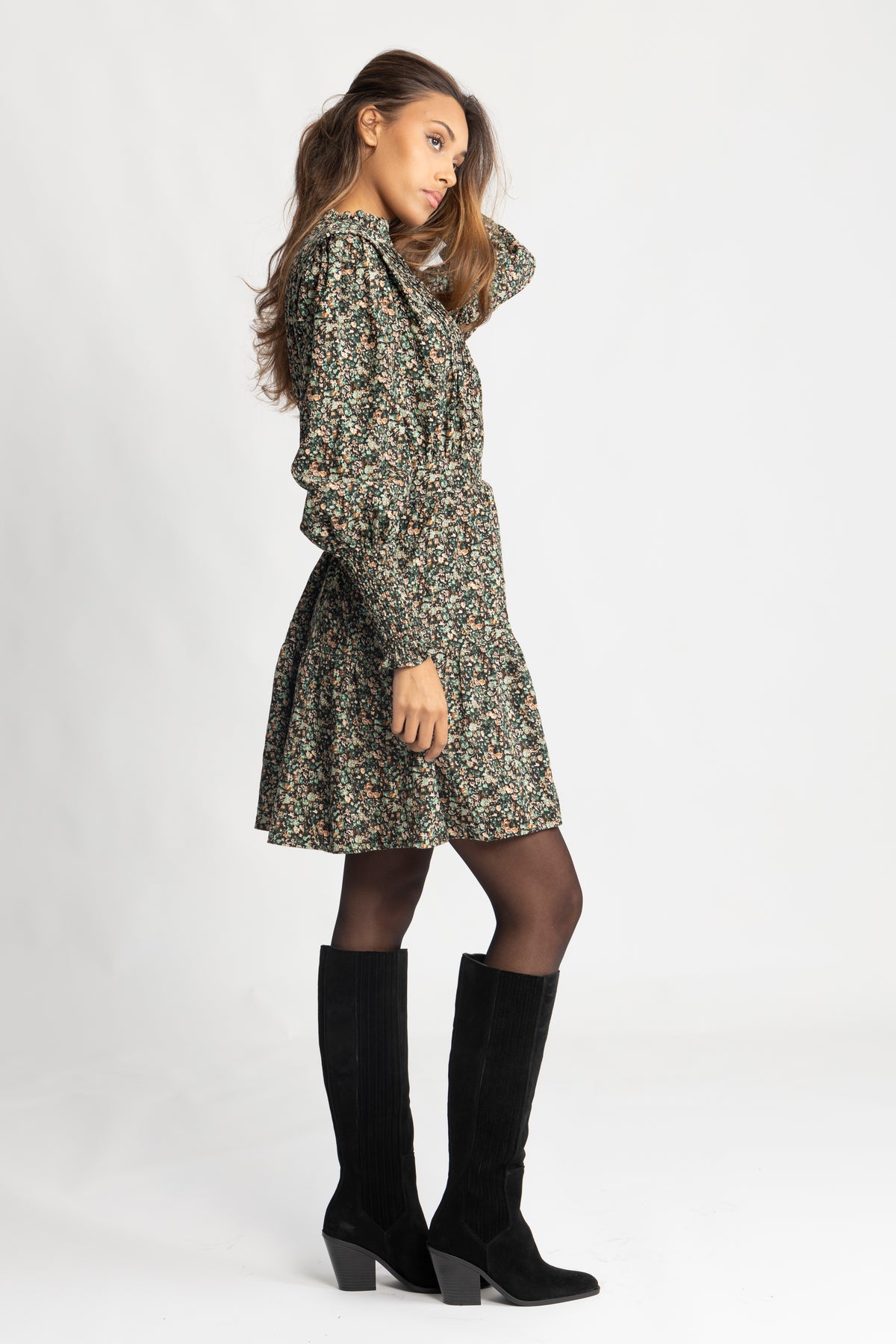 Evina Cord Print Dress - Green