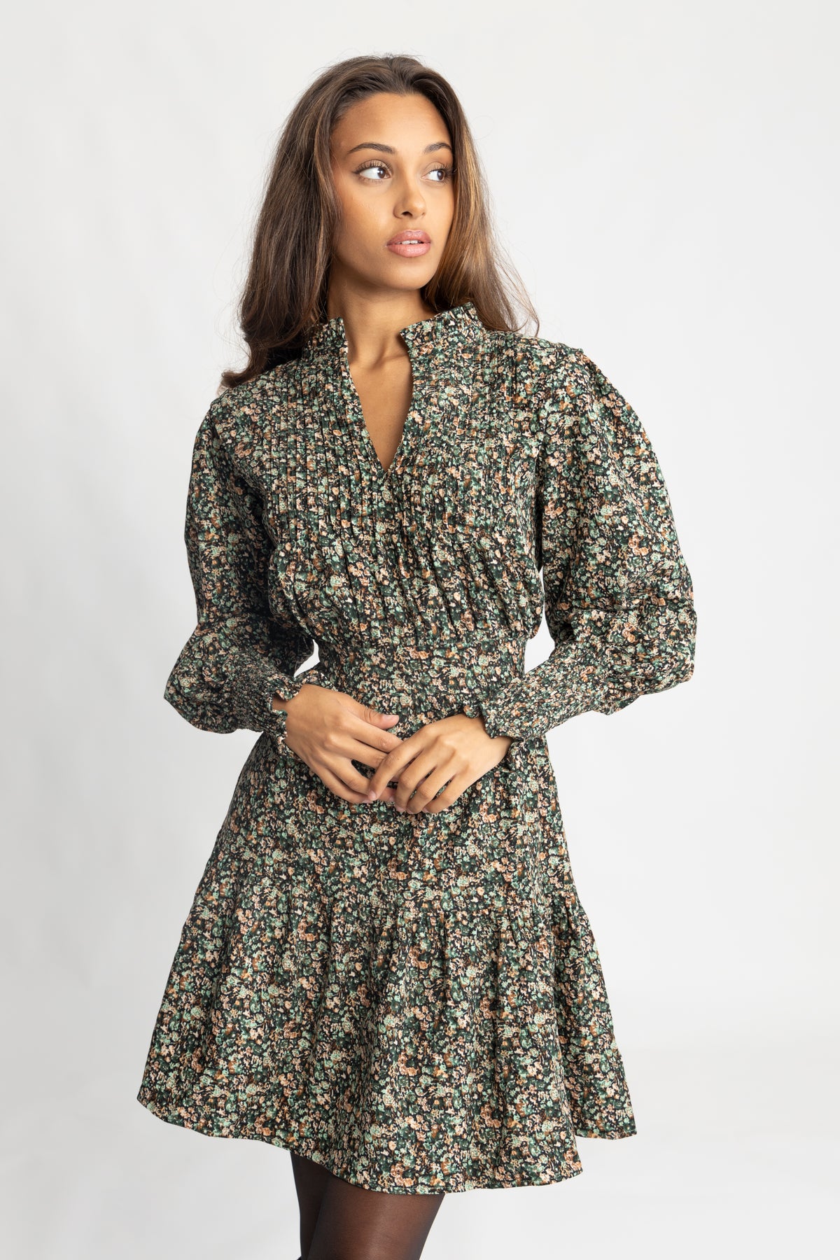 Evina Cord Print Dress - Green