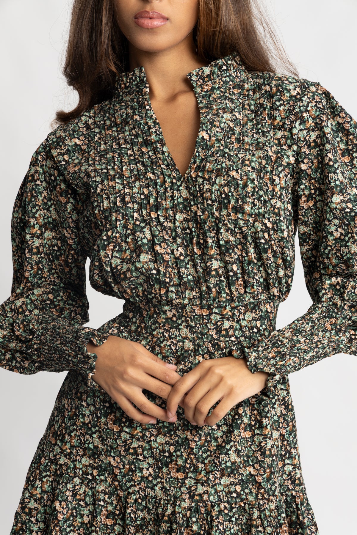 Evina Cord Print Dress - Green