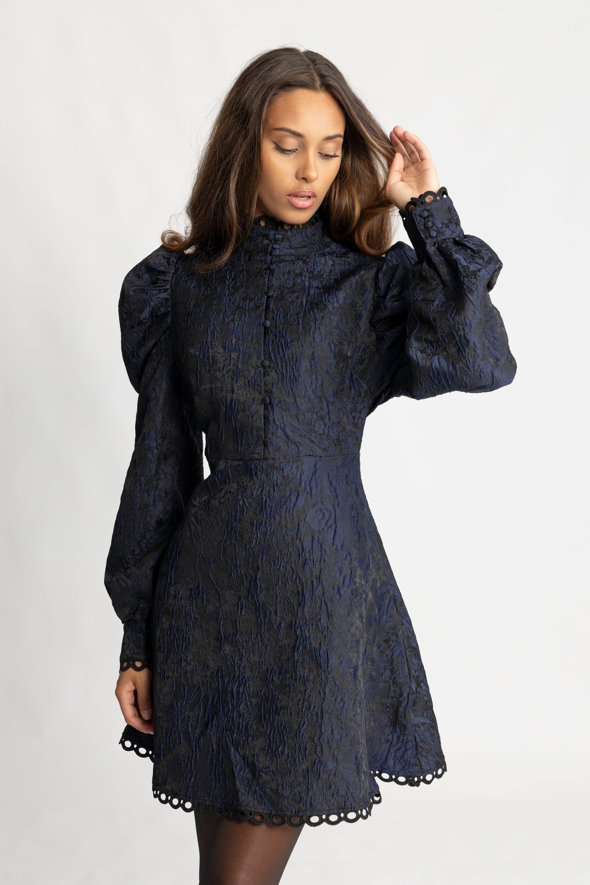 Bergine Brocade Dress - Dark Navy
