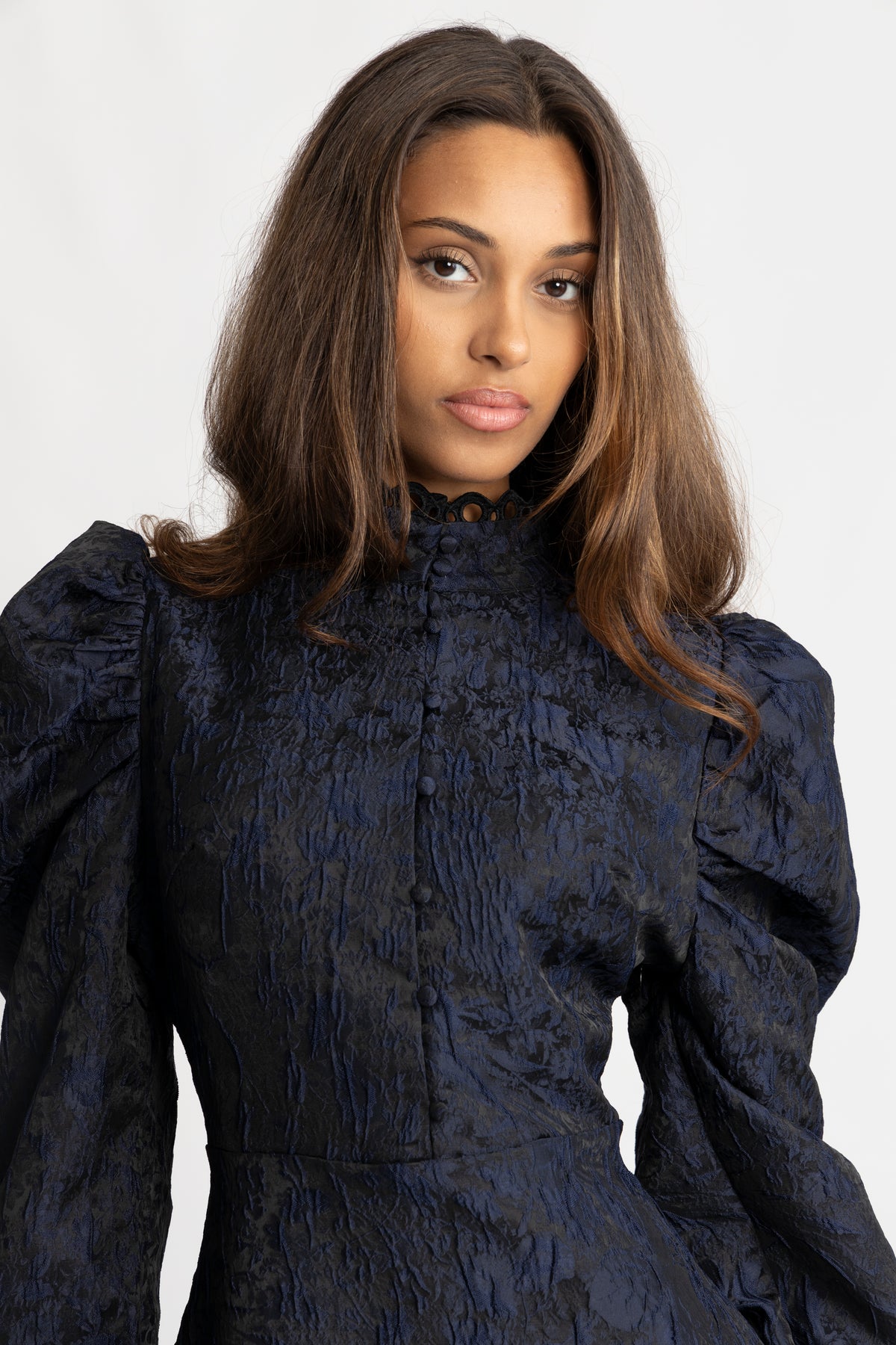 Bergine Brocade Dress - Dark Navy