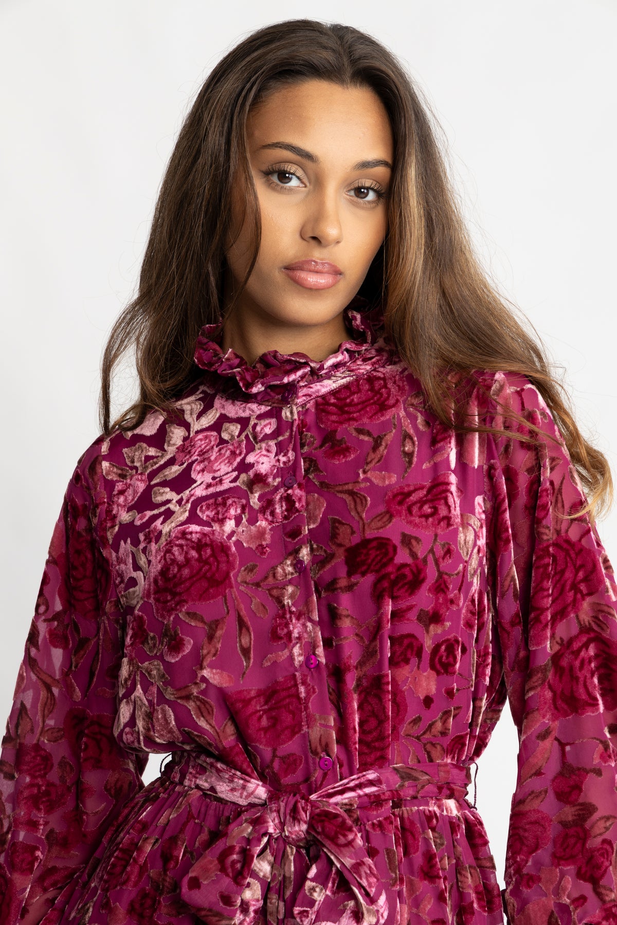 Saga Wide Velvet Dress - Dark Pink