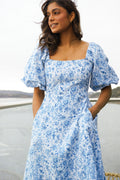 Eva Linen Midi Dress - Blue Glaze
