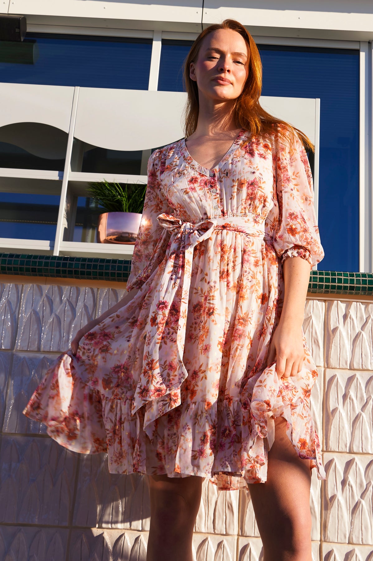 Gyri Golden Flower Short Dress - Indian Summer