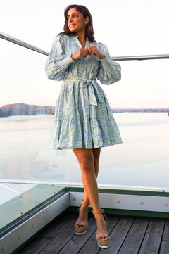 Delphine Poplin Print Dress - Blue Garden