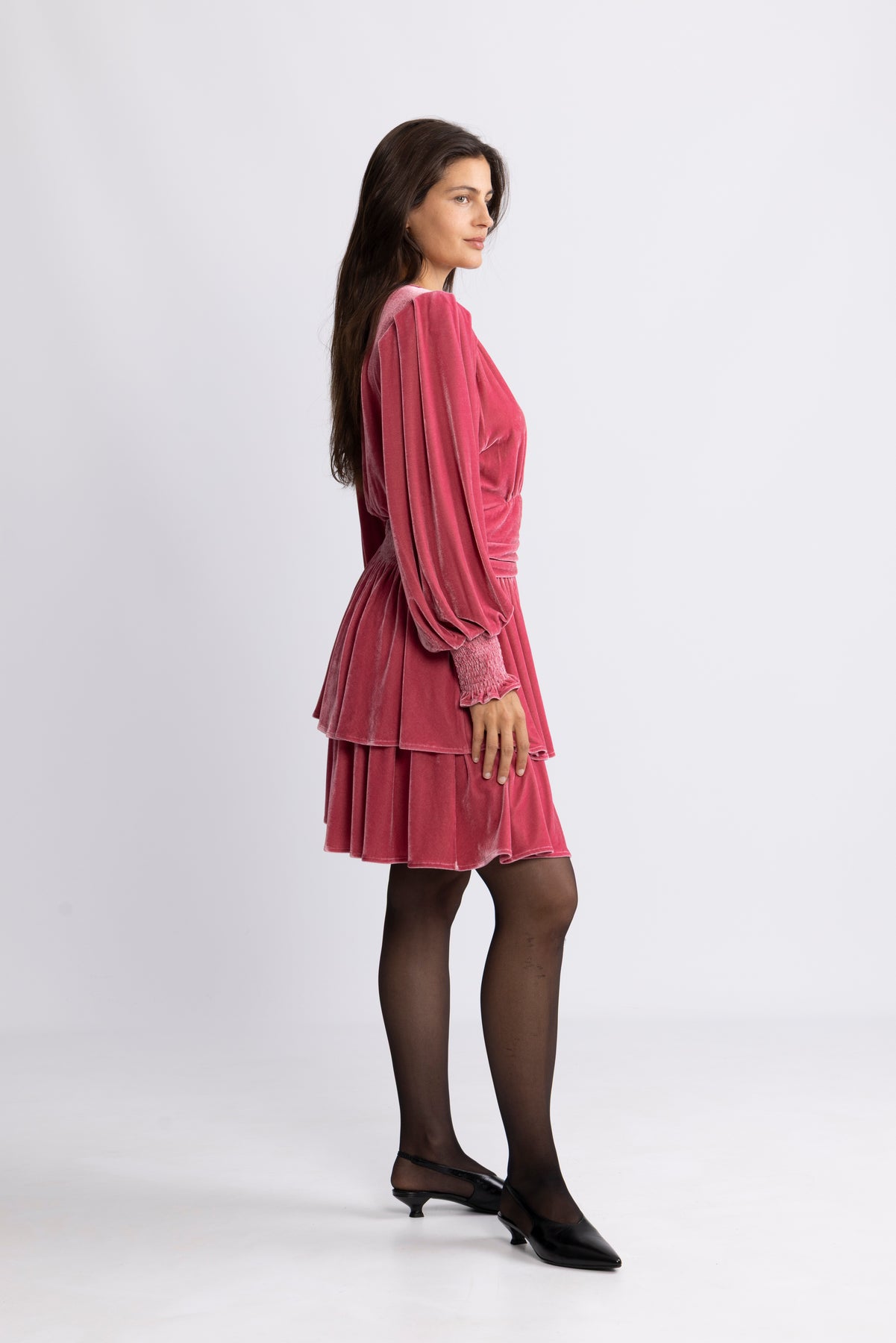 Jade Velvet Solid Dress - Dusty Pink