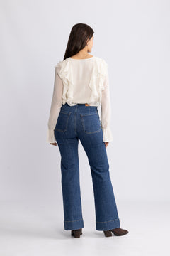 Hellvi Ruffle Chiffon Blouse - Creme