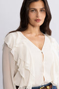 Hellvi Ruffle Chiffon Blus - Creme