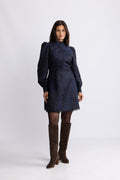 Bergine Brocade Pattern Dress - Mörkblå