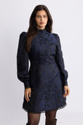 Bergine Brocade Pattern Dress - Mörkblå