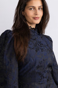 Bergine Brocade Pattern Dress - Mörkblå