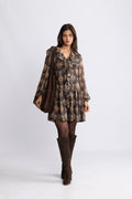 Hellvi Ruffle Chiffon Dress - Beige Paisley