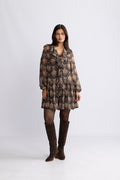 Hellvi Ruffle Chiffon Dress - Beige Paisley