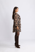Hellvi Ruffle Chiffon Dress - Beige Paisley
