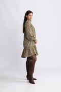 Embla Cord Floral Dress - Green Flower