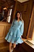 Jade Wave Plisse Dress - Ljusblå