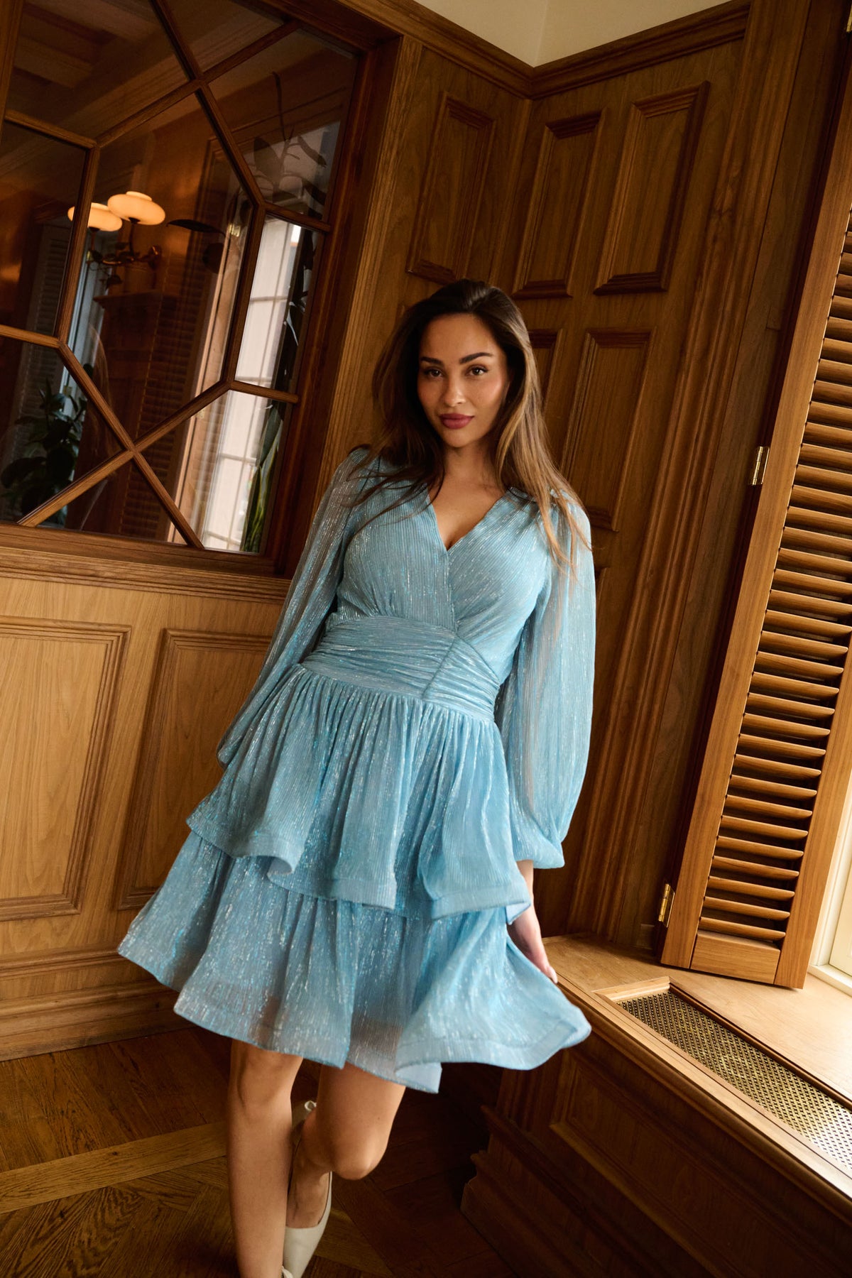 Jade Wave Plisse Dress - Ljusblå