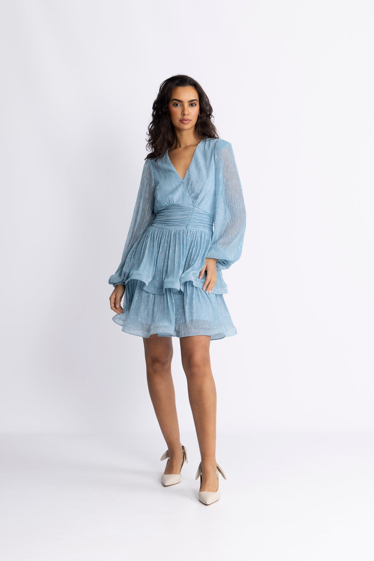 Jade Wave Plisse Dress - Ljusblå