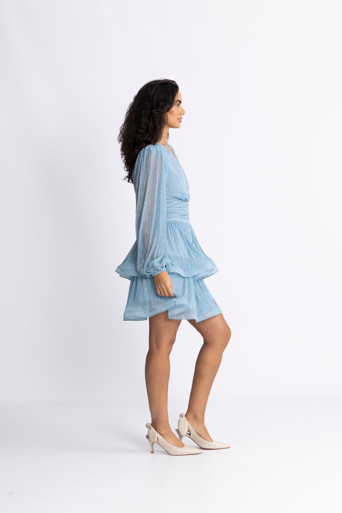 Jade Wave Plisse Dress - Ljusblå
