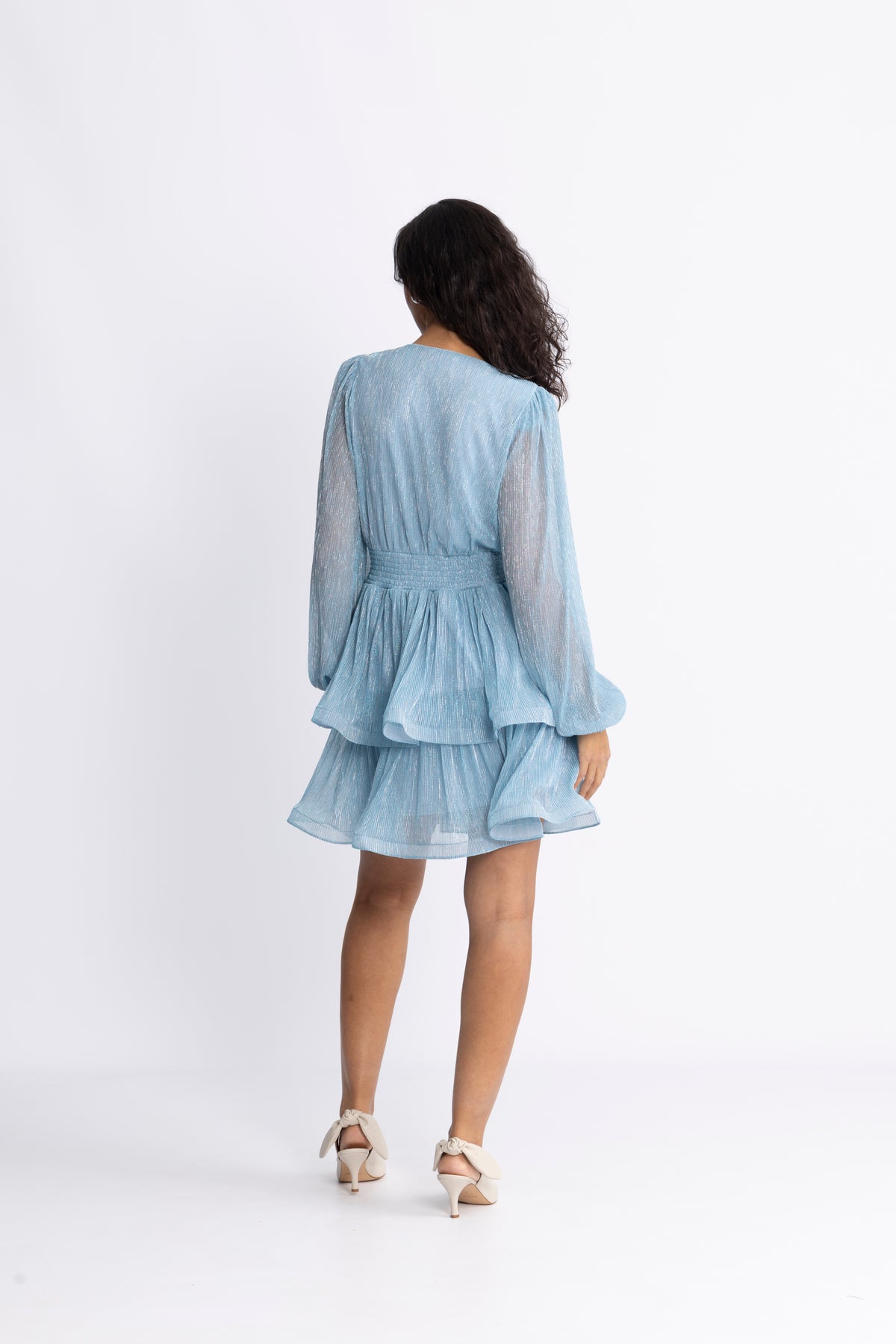 Jade Wave Plisse Dress - Ljusblå