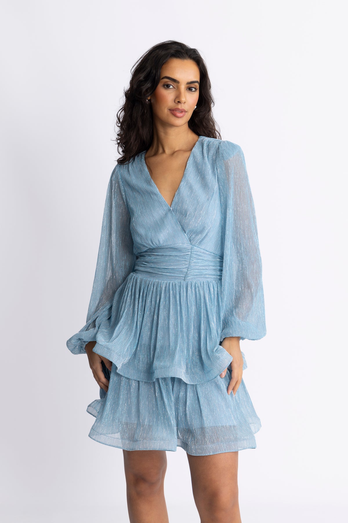 Jade Wave Plisse Dress - Ljusblå