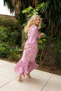 Lana Satin Maxi Dress - Rosa Blommig