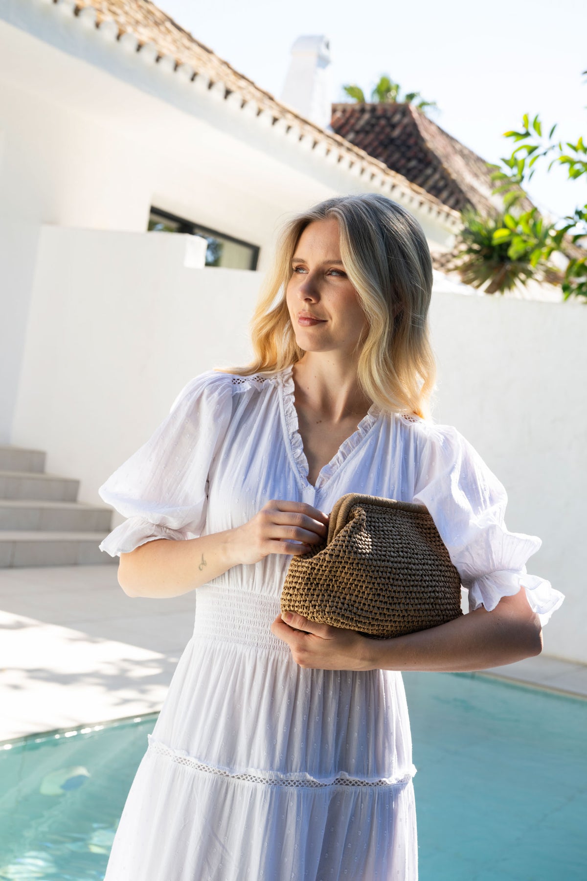 Rikke Raffia Clutch Bag - Sand