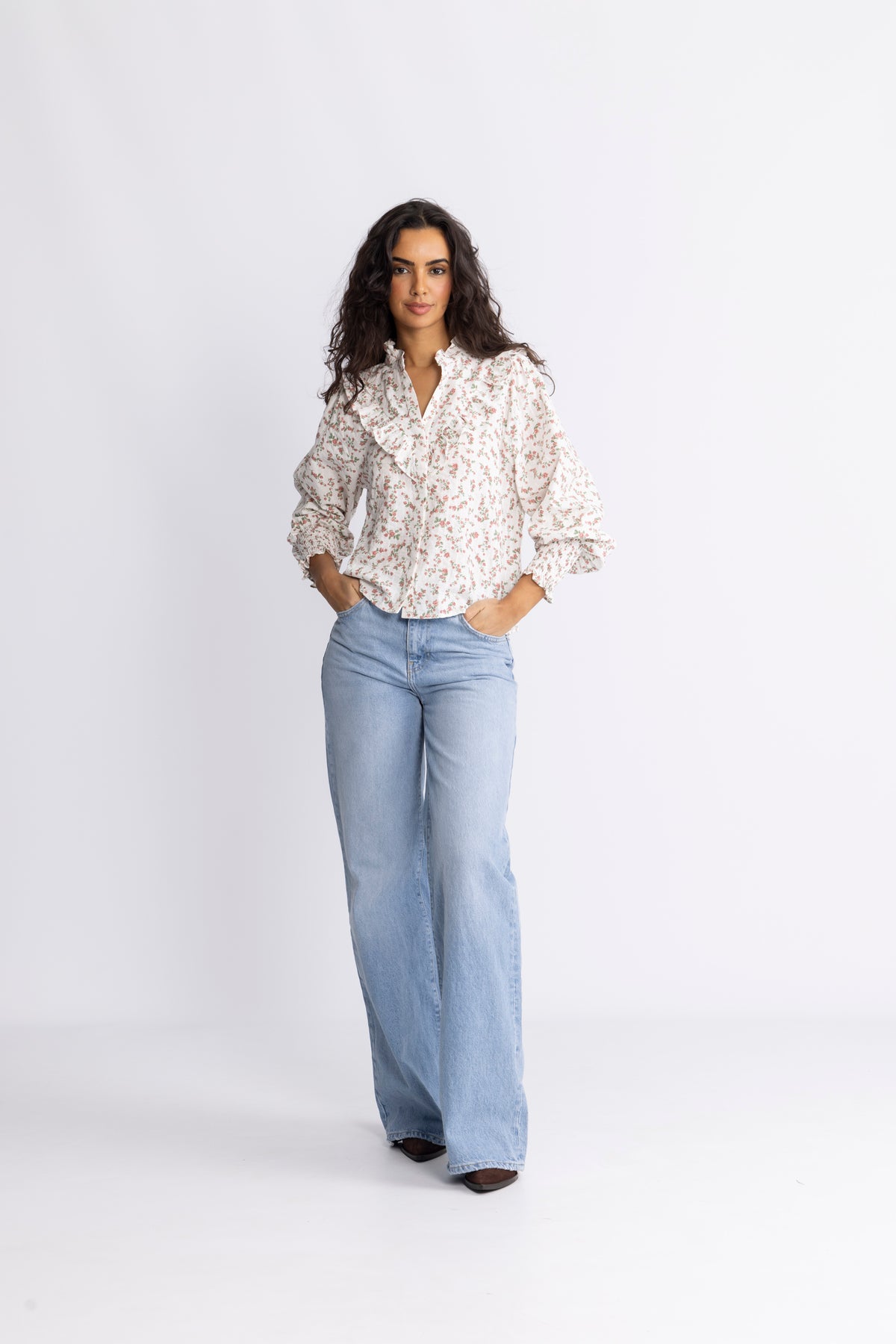 Synne Cotton Blouse - Pink Flower