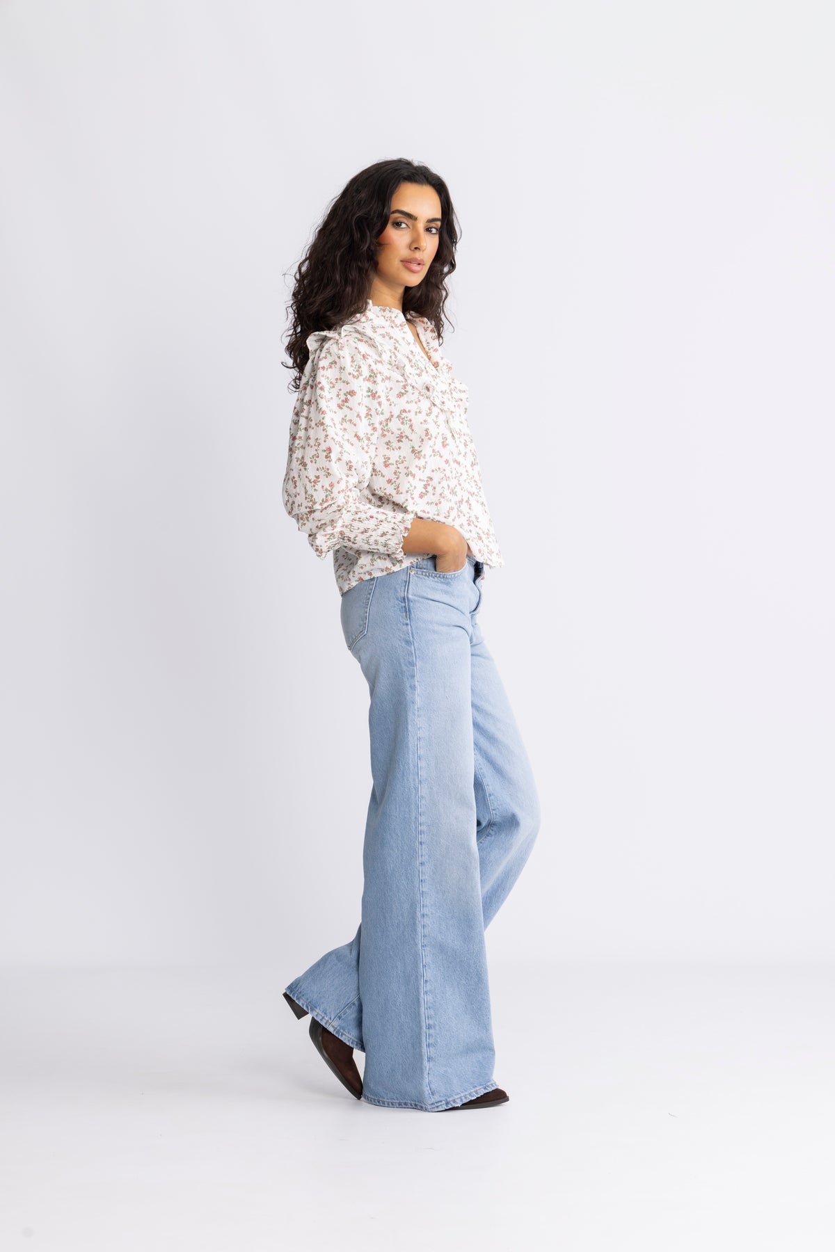 Synne Cotton Blouse - Pink Flower