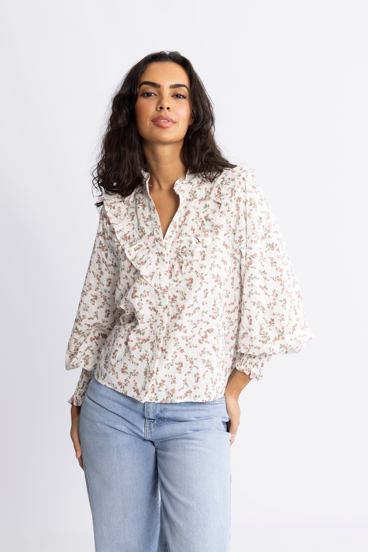 Synne Cotton Blouse - Pink Flower