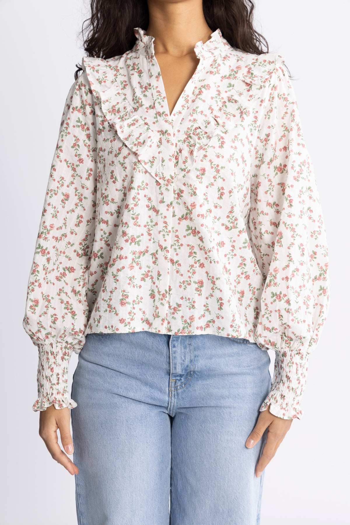 Synne Cotton Blouse - Pink Flower
