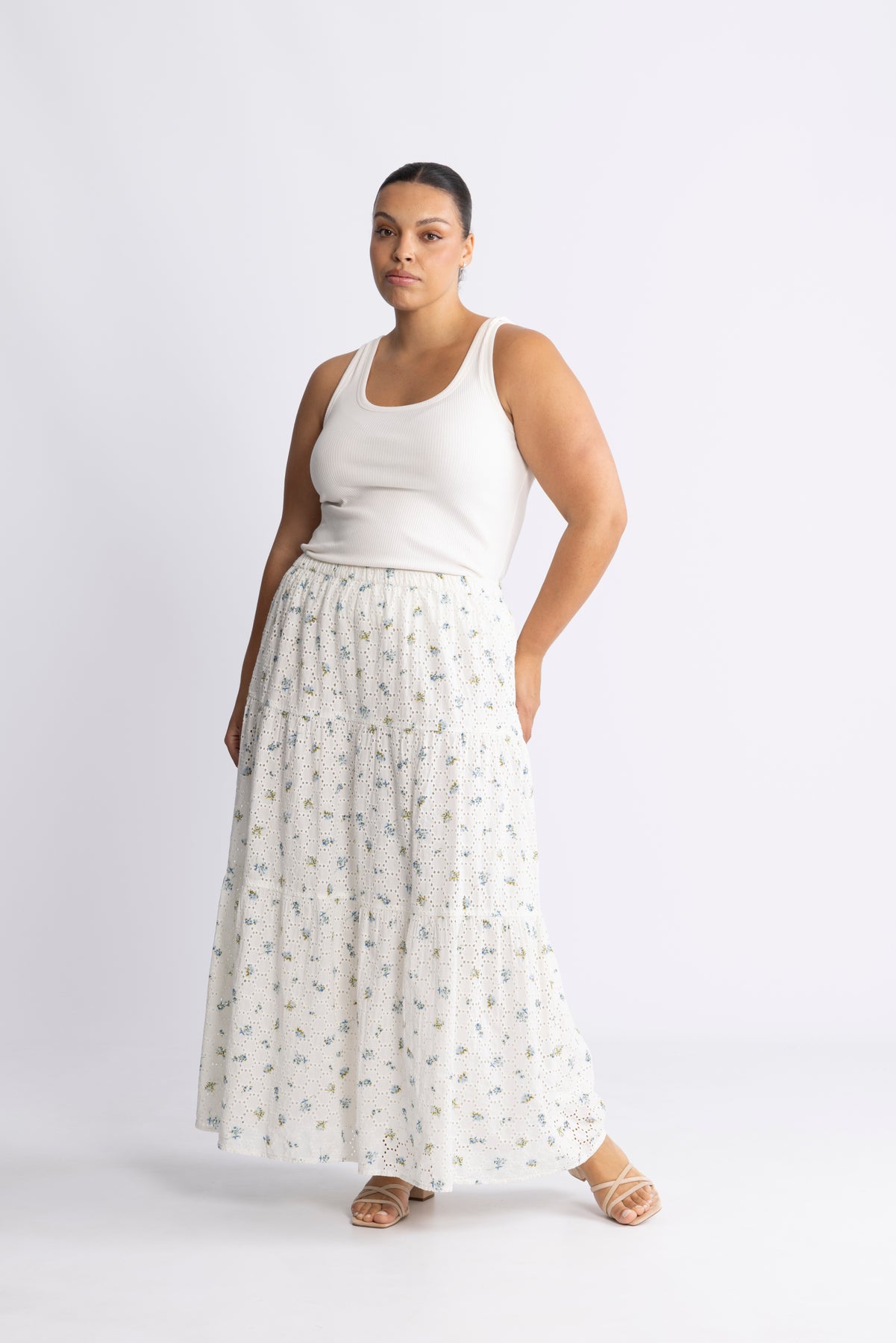 Rana Broderie Anglaise Kjol - Forglemmegei White