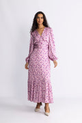 Lana Satin Maxi Dress - Rosa Blommig
