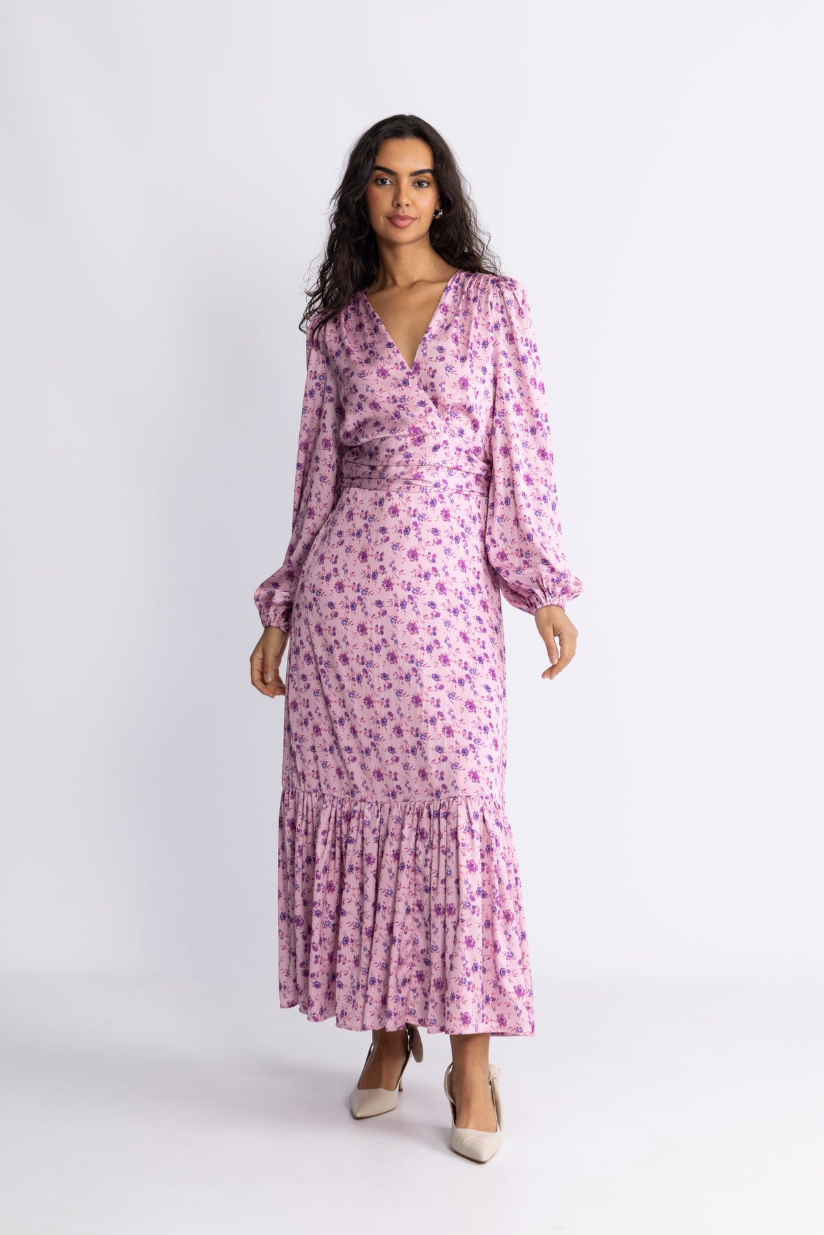 Lana Satin Maxi Dress - Rosa Blommig