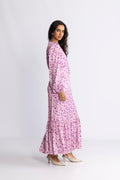 Lana Satin Maxi Dress - Rosa Blommig