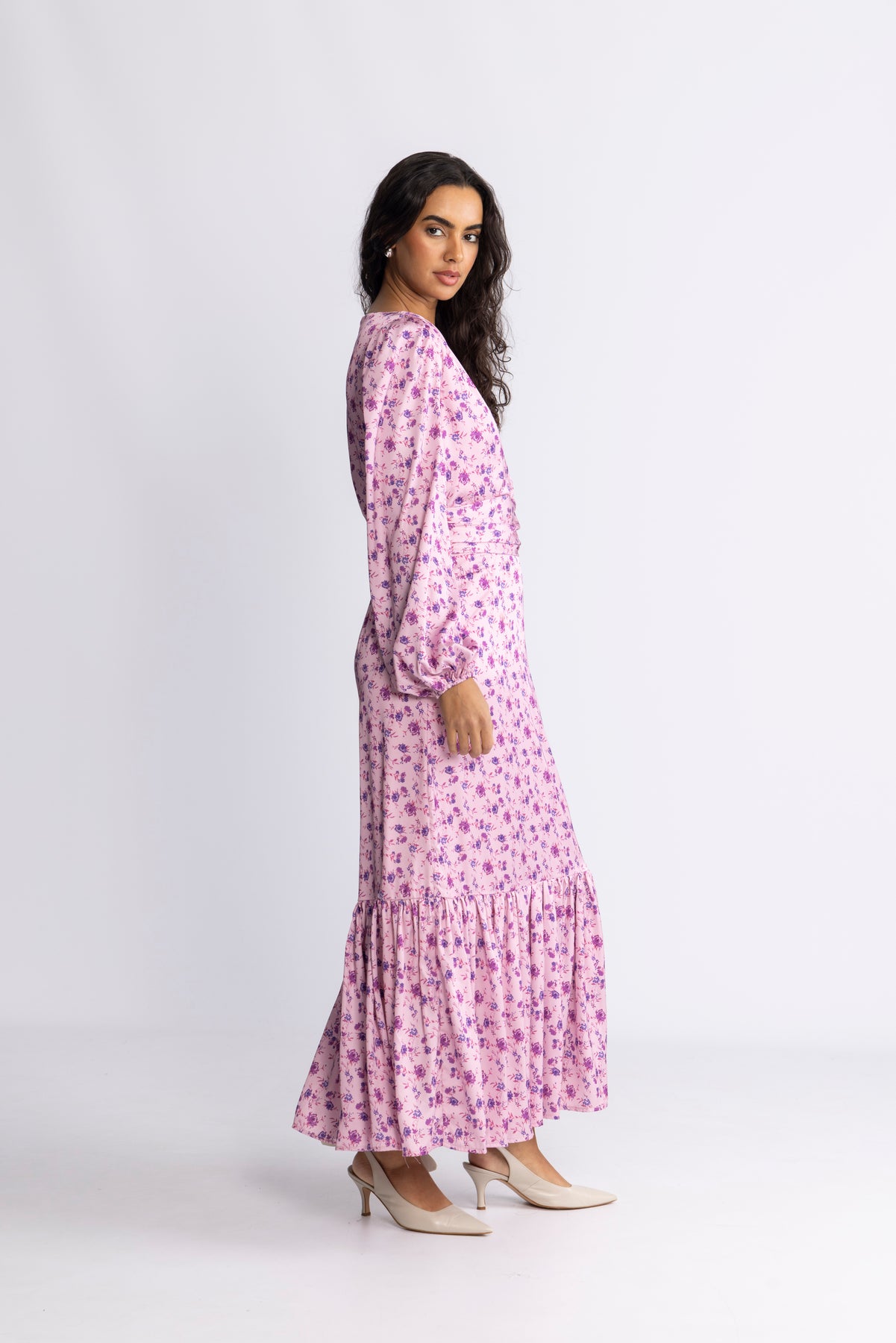 Lana Satin Maxi Dress - Rosa Blommig
