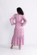 Lana Satin Maxi Dress - Rosa Blommig