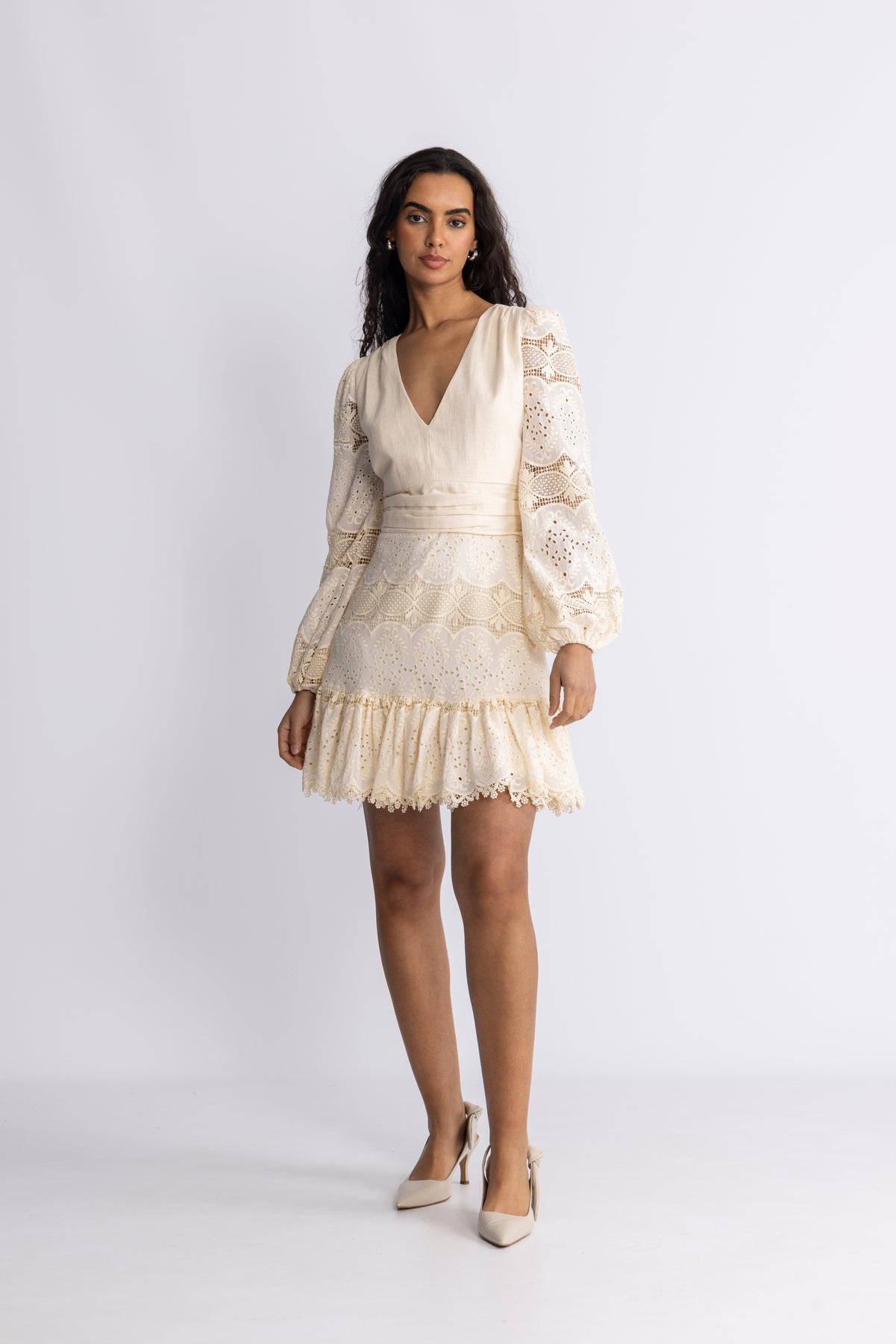 Lani Lace Mini Dress - Creme