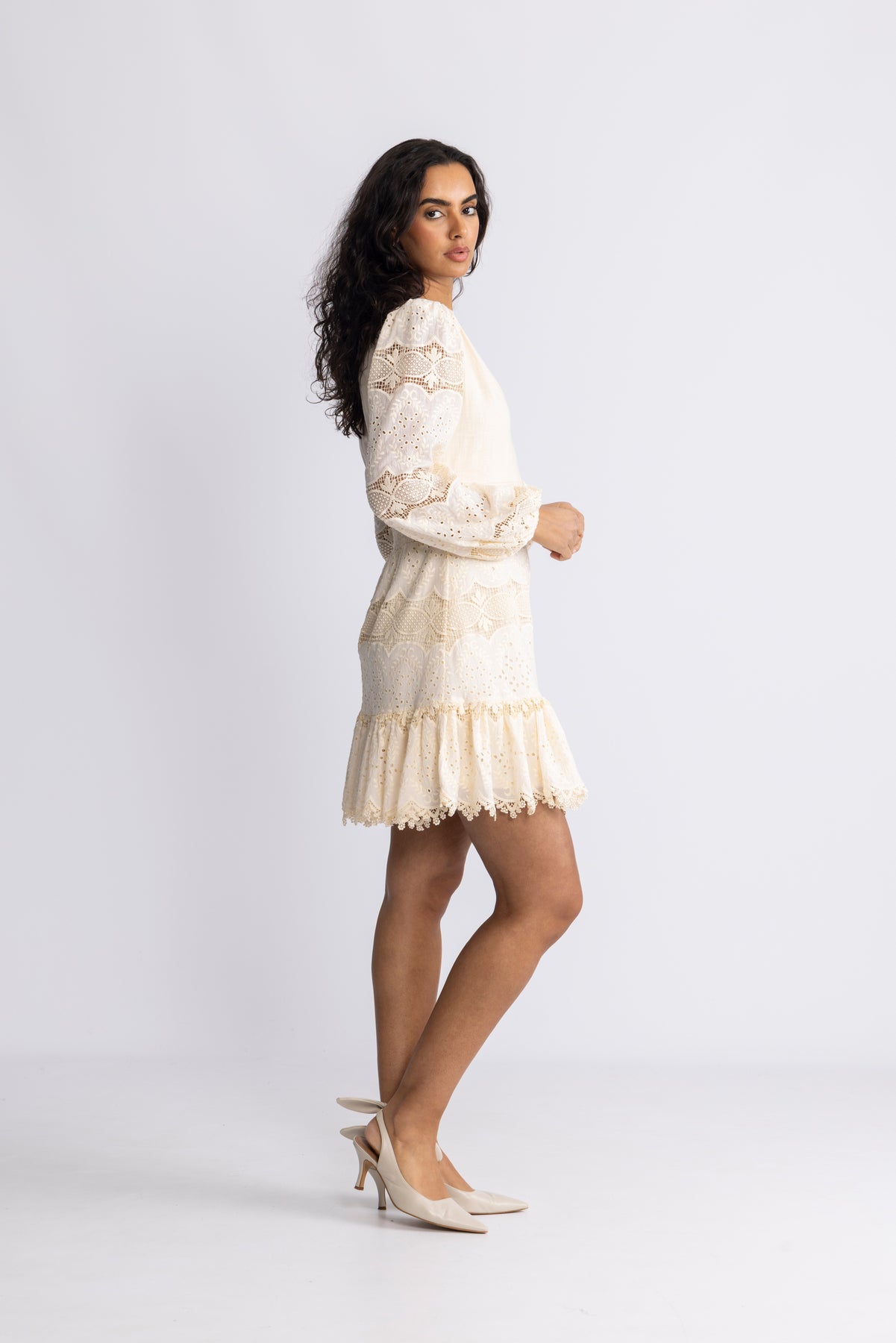 Lani Lace Mini Dress - Creme
