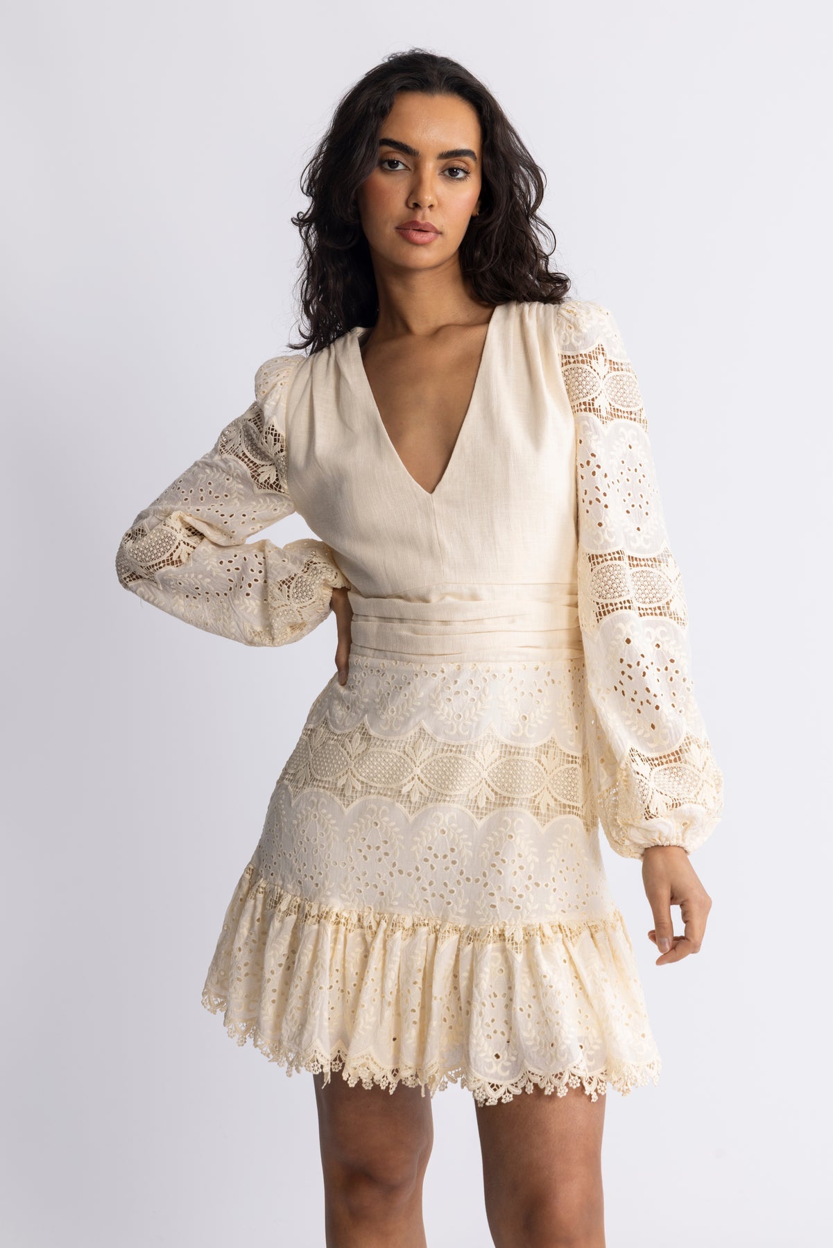 Lani Lace Mini Dress - Creme