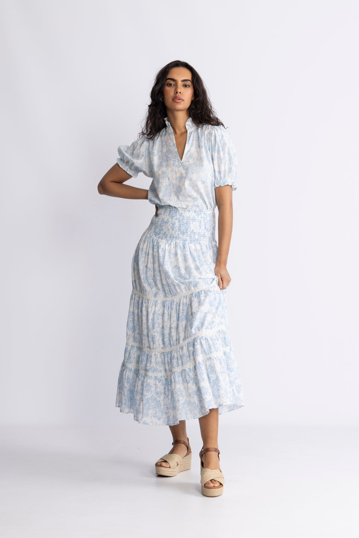 Vendla Flower Dobby-kjol - Blue Dobby Flower