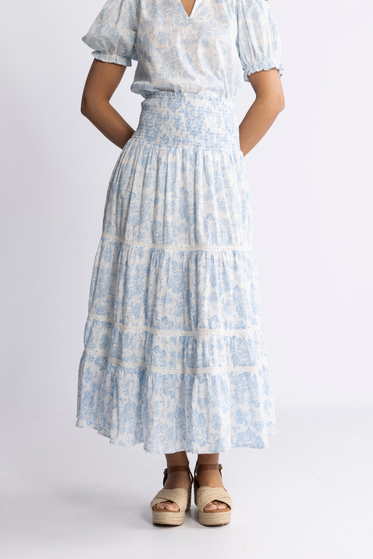 Vendla Flower Dobby-kjol - Blue Dobby Flower